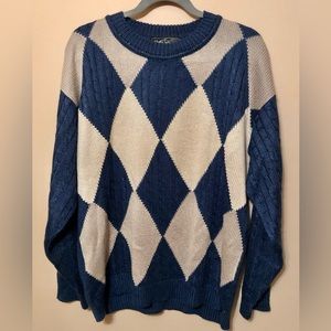 Vintage Salvatore Ferragamo Sweater, 100% Silk, Argyle/Cable Knit Size L GUC